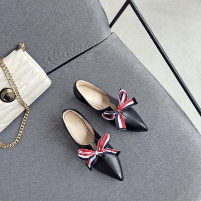 Thick heel bowknot single shoe