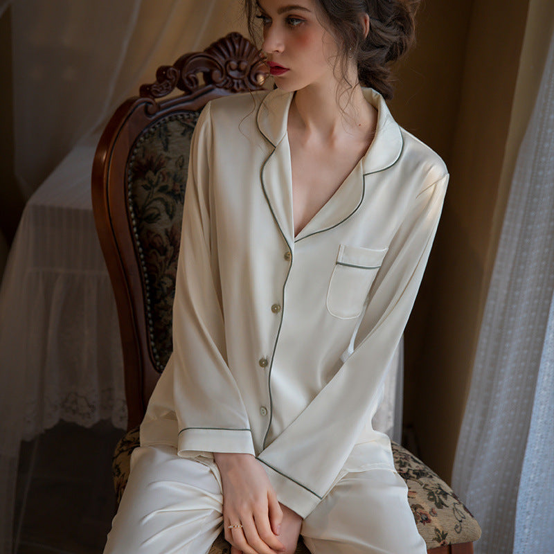 Pajamas Suit Silk Long-sleeved Trousers Two-piece Set