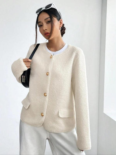 Women's Solid Color Buttons Jacket Long