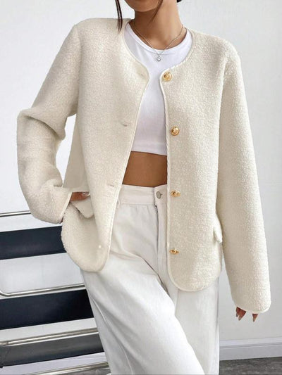 Women's Solid Color Buttons Jacket Long