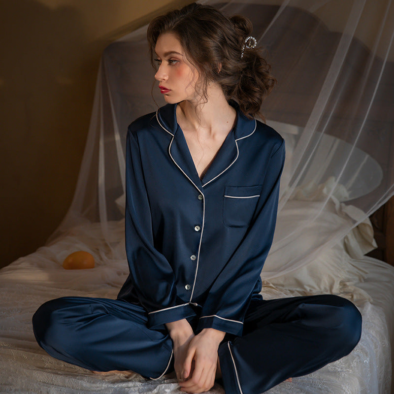 Pajamas Suit Silk Long-sleeved Trousers Two-piece Set